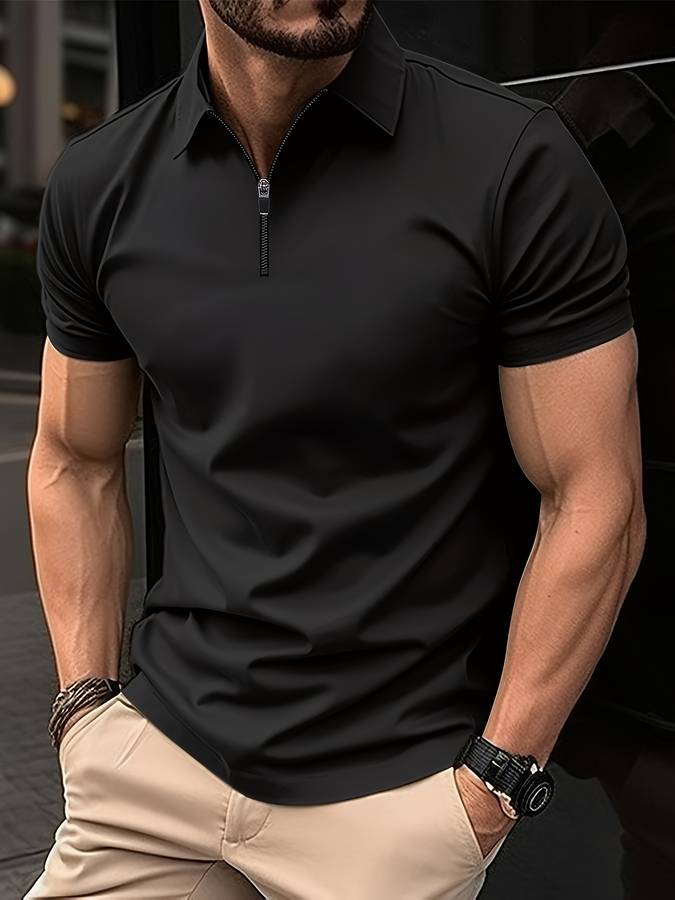 Polo-T-Shirt – Umlegekragen – Kurzarm – Reißverschluss-Polo – Herrenbekleidung